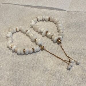 Elegant White and Gold Beaded Bracelet Set